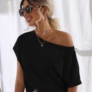 ALLOY | Black Bat Wing Off Shoulder Tee | Women's XXL